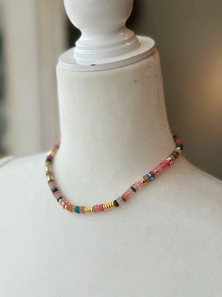 Pink Flat Beaded Necklace