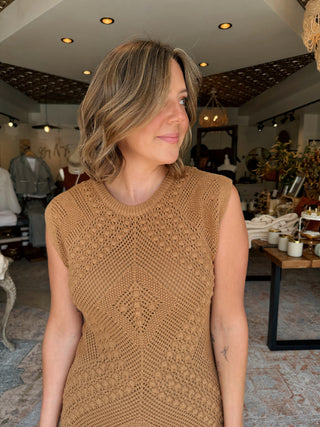 Sawyer Crochet Knit Sweater Midi Dress