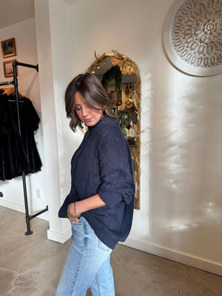 Navy Marled Knit Sweater