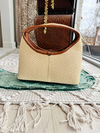 Catalina Rounded Straw Satchel w/ Crossbody Strap