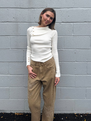Kitt Embroidered Barrel Jean