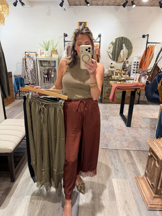 Jordyn Satin Jogger - Olive