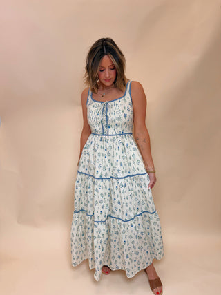 Callie Floral Lace Up Midi Dres