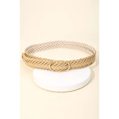 Braided Faux Leather Oval Buckle Belt