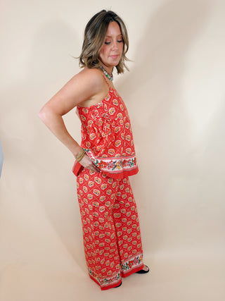 Flora Diamond Woven Wide-leg Pants