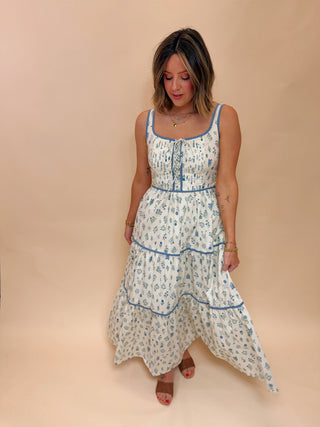 Callie Floral Lace Up Midi Dres