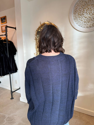 Navy Marled Knit Sweater