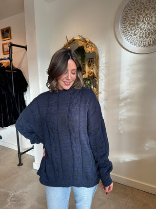 Navy Marled Knit Sweater