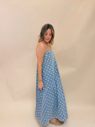 Verity Polka Dot Denim Midi Dress