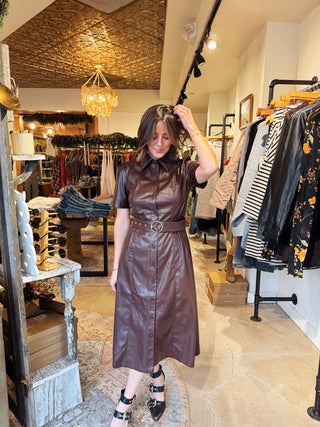 Elizabeth Faux Leather Midi Dress