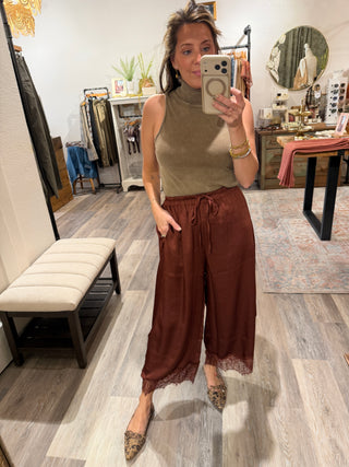 Jaimie Satin Jogger- Rust