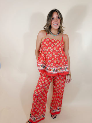 Flora Diamond Woven Wide-leg Pants