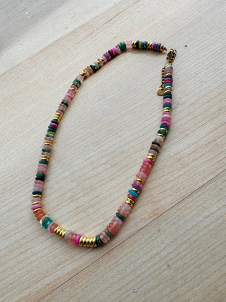 Pink Flat Beaded Necklace