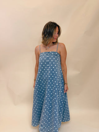 Verity Polka Dot Denim Midi Dress
