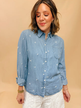 Isabelle Floral Embroidered Chambray Top