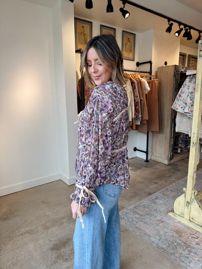 Violet Floral Tie Top