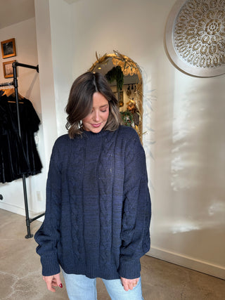 Navy Marled Knit Sweater