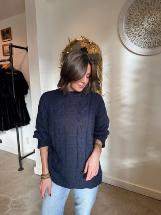 Navy Marled Knit Sweater