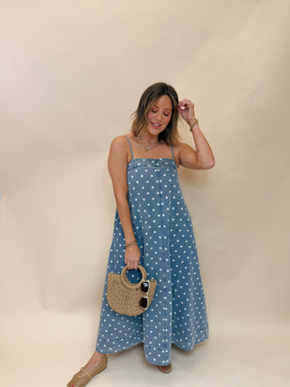 Verity Polka Dot Denim Midi Dress