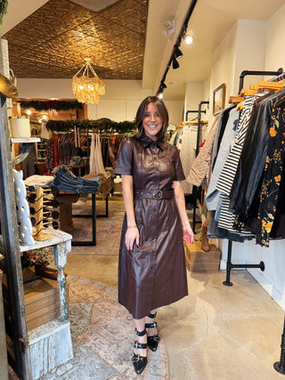 Elizabeth Faux Leather Midi Dress