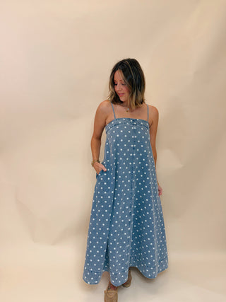 Verity Polka Dot Denim Midi Dress