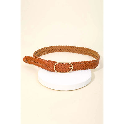 Braided Faux Leather Oval Buckle Belt